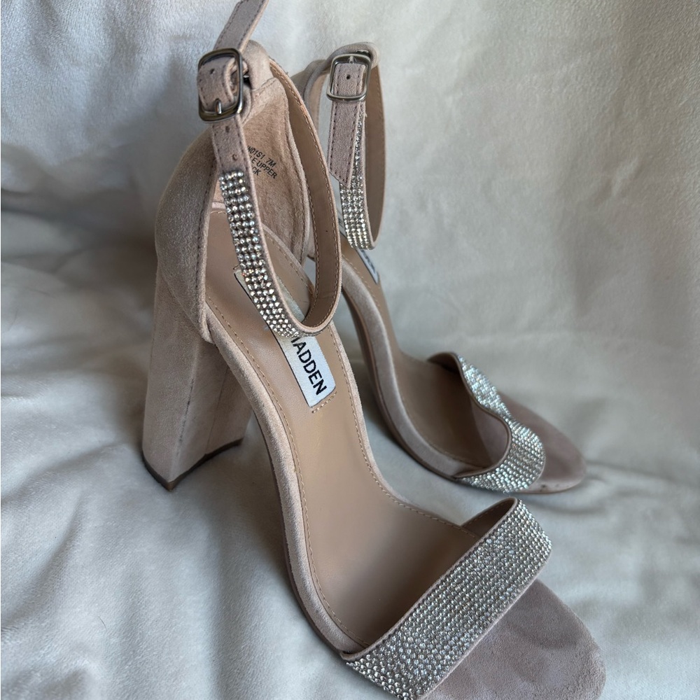 Steve Madden Kalina Rhinestone Nude Suede Heels - Picture 5 of 7